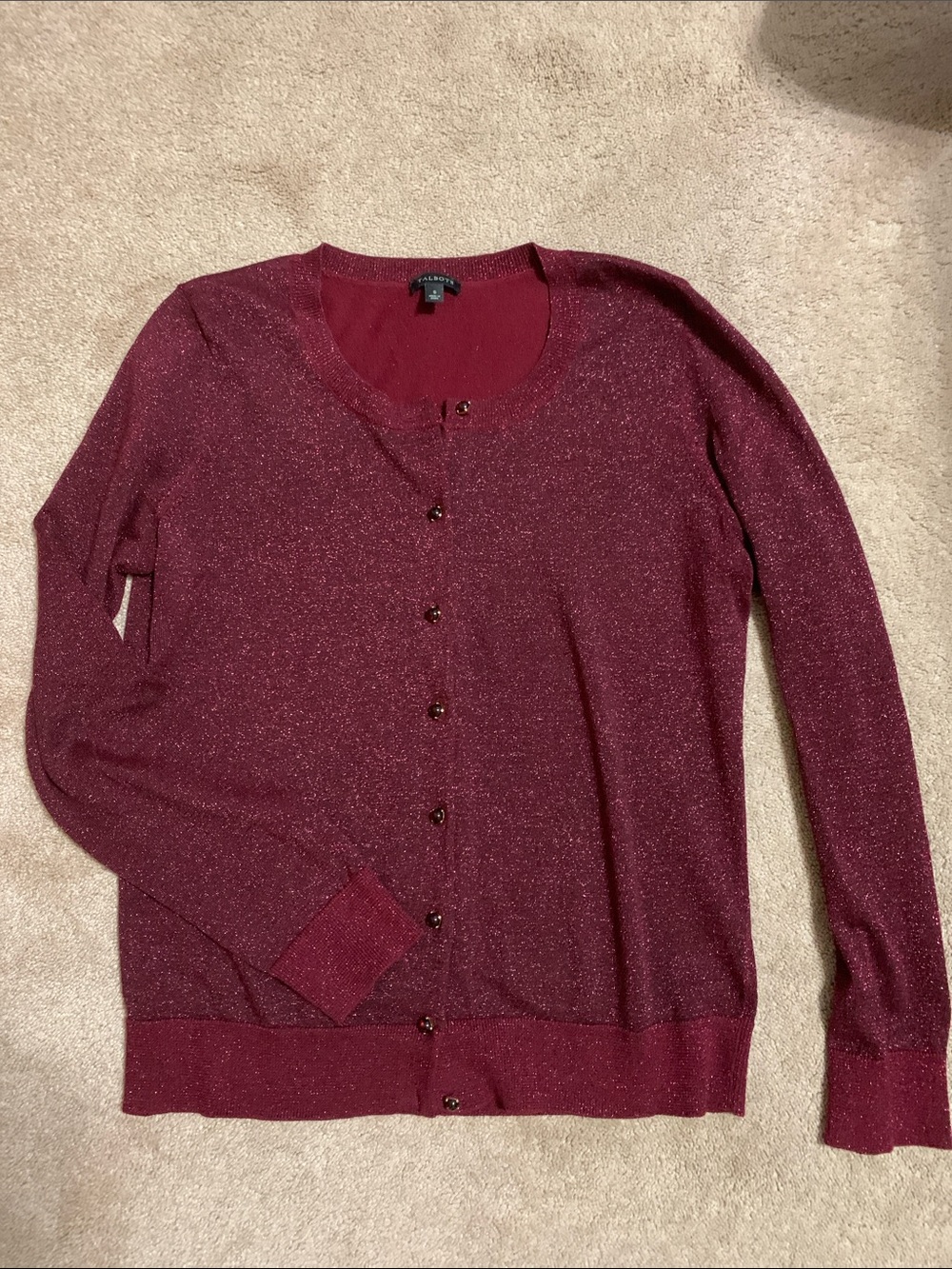 Talbots Burgundy Metallic-Thread Button Cardigan